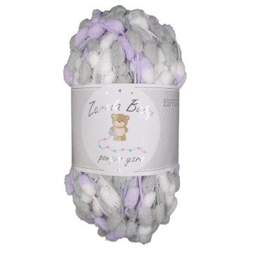 Zarela Baby Pom Pom Yarn 200g - 23 White-Grey-Lilac