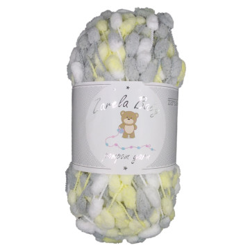 Zarela Baby Pom Pom Yarn 200g - 24 White-Grey-Lemon