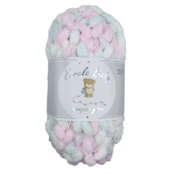 Zarela Baby Pom Pom Yarn 200g - 26 White-Pink-Mint
