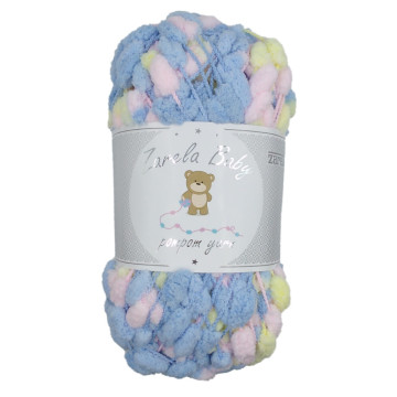 Zarela Baby Pom Pom Yarn 200g - 28 Yellow-Pink-Blue
