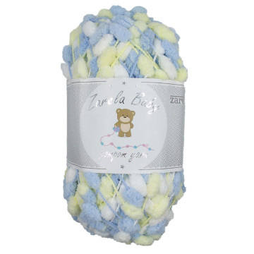 Zarela Baby Pom Pom Yarn 200g - 29 White-Blue-Yellow