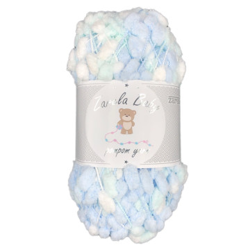 Zarela Baby Pom Pom Yarn 200g - 32 White-Baby Blue-Mint