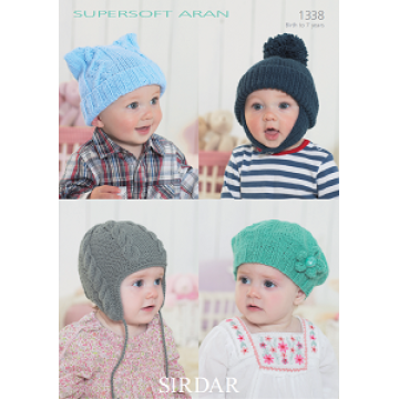 Sirdar Supersoft Aran 1338 Hats 0-7 years Downloadable Knitting Pattern