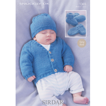 Sirdar Snuggly DK 1365 Cardigan, Hat, Bootees and Mittens 0-7 years Downloadable Knitting Pattern