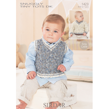 Sirdar Snuggly Tiny Tots DK 1423 Baby Boys Sweater and tank top 0-7 years Downloadable Knitting Pattern