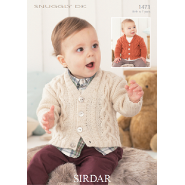 Sirdar Snuggly DK 1473 Boys V neck and shawl collar Cardigan 0-7 years Downloadable Knitting Pattern