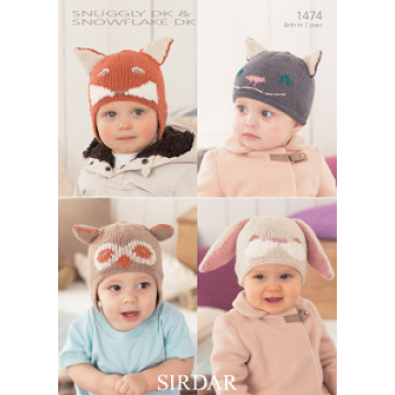 Sirdar Snuggly DK and Snowflake DK 1474 Hats and Helmets 0-7years Downloadable Knitting Pattern