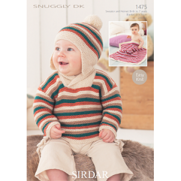 Sirdar Snuggly DK 1475 Boys Sweater, Helmet and Blanket 0-7 years Downloadable Knitting Pattern