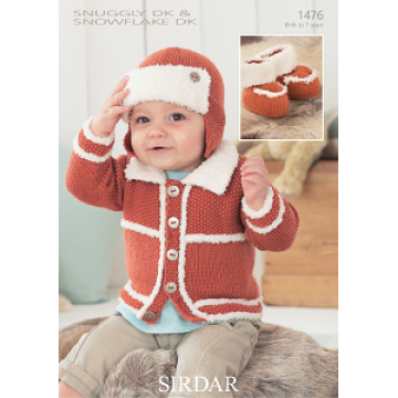 Sirdar Snuggly and Snowflake DK 1476 Boys Cardigan, Helmet and Bootees 0-7years Downloadable Knitting Pattern