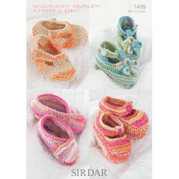 Sirdar Snuggly Stripey DK 1478 Shoes 0-2 years Downloadable Knitting Pattern