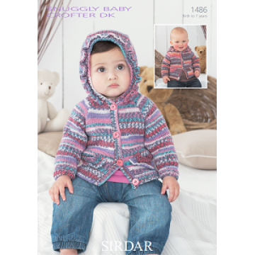 Sirdar Snuggly Baby Crofter DK 1486 Hooded Cardigans 0-7years Downloadable Knitting Pattern