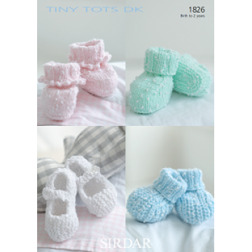 Sirdar Snuggly Tiny Tots DK 1826 Bootees and Shoes 0-2 years Downloadable Knitting Pattern