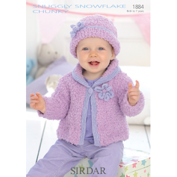 Sirdar Snowflake Chunky and Snuggly DK 1884 Cardigan and Hat 0-7 years Downloadable Knitting Pattern