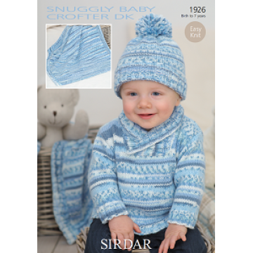 Sirdar Snuggly Baby Crofter DK 1926 Sweater, Hat and Blanket 0-7ears Downloadable Knitting Pattern