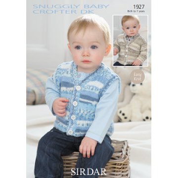 Sirdar Snuggly Baby Crofter DK 1927 Cardigan and Waistcoat 0-7 years Downloadable Knitting Pattern
