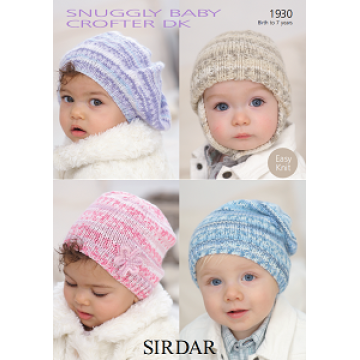 Sirdar Snuggly Baby Crofter DK 1930 Baby's and Childs Hats 0-7 Downloadable Knitting Pattern