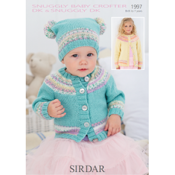Sirdar Snuggly and Baby Crofter DK 1997 Round Neck Cardy and T Bag Hat 0-7 years Downloadable Knitting Pattern