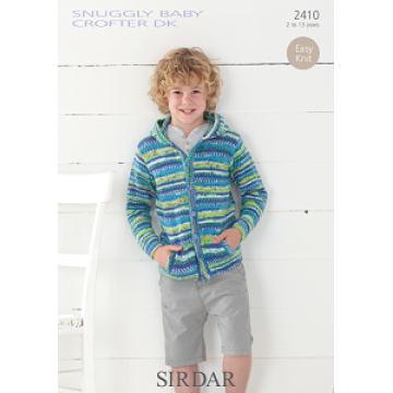 Sirdar Baby Crofter DK 2410 Childs Hooded Jacket 2-13 years Downloadable Knitting Pattern