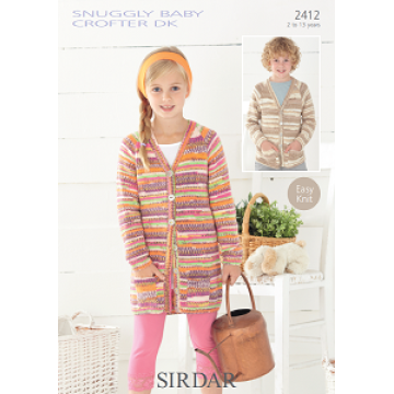 Sirdar Snuggly Baby Crofter DK 2412 Cardigan 2-13 years Downloadable Knitting Pattern
