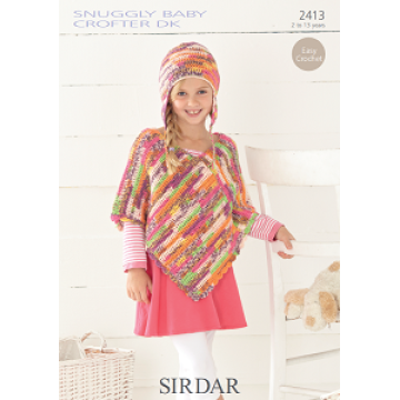 Sirdar Snuggly Baby Crofter DK 2413 Poncho an Helmet 2-13 years Downloadable Knitting Pattern