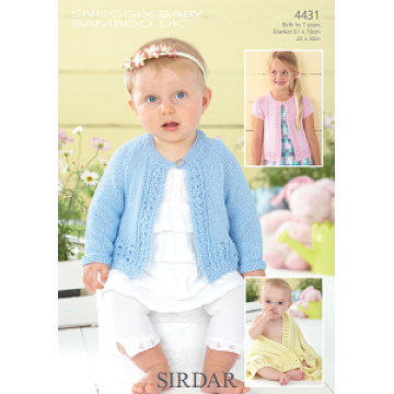 Sirdar Snuggly Baby Bamboo DK 4431 Cardigans and Blanket 0-7 years Downloadable Knitting Pattern