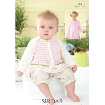 Sirdar Snuggly Baby Bamboo DK 4432 Cardigans 0-7 years Downloadable Knitting Pattern