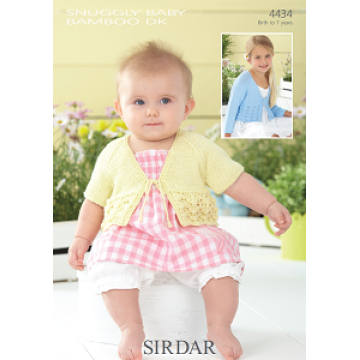 Sirdar Snuggly Baby Bamboo DK 4434 Baby and Girls Cardigan 0-7 years Downloadable Knitting Pattern