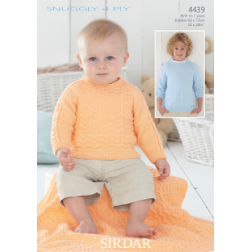 Sirdar Snuggly 4ply 4439 Sweater and Blanket 0-7 years Downloadable Knitting Pattern