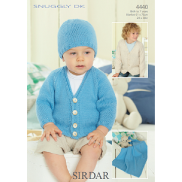 Sirdar Snuggly DK 4440 Boys Cardigan, Hat and Blanket 0-7 years Downloadable Knitting Pattern
