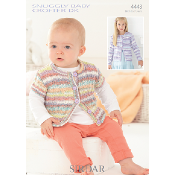 Sirdar Snuggly Baby Crofter DK 4448 Girls round neck Cardigan 0-7 years Downloadable Knitting Pattern