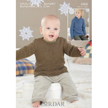 Sirdar Snuggly Baby Bamboo DK 4468 Boy's Sweater 0-7 years Downloadable Knitting Pattern