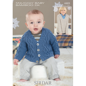 Sirdar Snuggly Baby Bamboo DK 4469 Cardigan and Sweater 0-7 years Downloadable Knitting Pattern