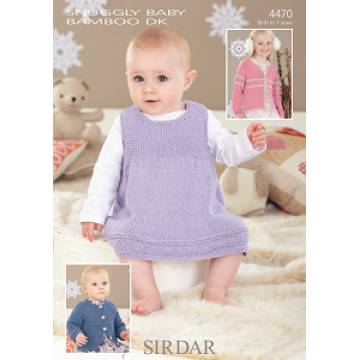 Sirdar Snuggly Baby Bamboo DK 4470 Pinafore and Cardigans 0-7 years Downloadable Knitting Pattern
