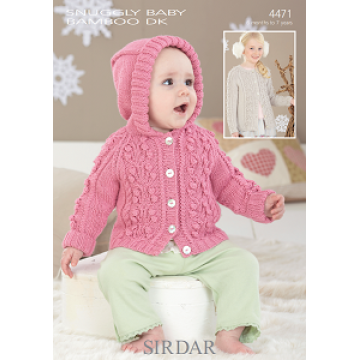 Sirdar Snuggly Baby Bamboo DK 4471 Round Neck and Hooded Cardigans 0-7 years Downloadable Knitting Pattern