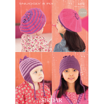 Sirdar Snuggly 4ply 4474 Berets and Helmets 0-7 years Downloadable Crochet Pattern