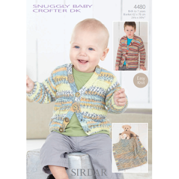 Sirdar Snuggly Baby Crofter DK 4480 Cardigans and Blanket 0-7 years Downloadable Knitting Pattern
