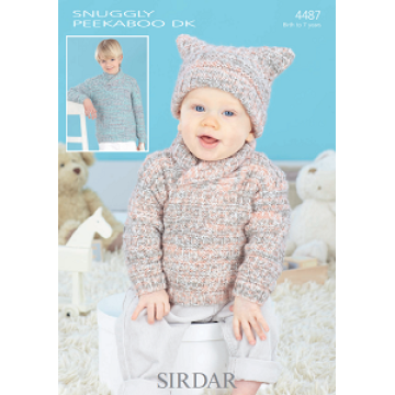 Sirdar Snuggly Peekaboo DK 4487 Sweater and Tbag Hat 0-7 years Downloadable Knitting Pattern