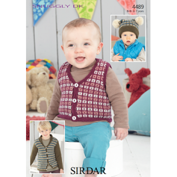 Sirdar Snuggly Baby DK 4489 Cardigan, Waistcoat and Hat 0-7 years Downloadable Knitting Pattern