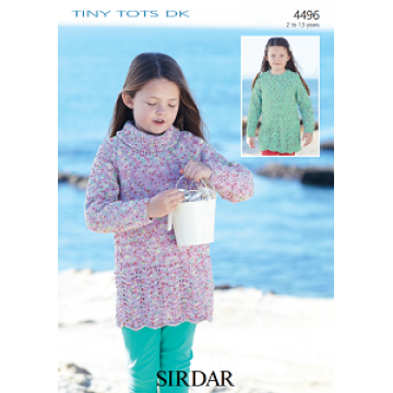 Sirdar TinyTots DK 4496 Dresses age 2-13 Downloadable Knitting Pattern