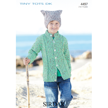 Sirdar TinyTots DK 4497 Boys Cardigan and Hat age 2-13 Downloadable Knitting Pattern