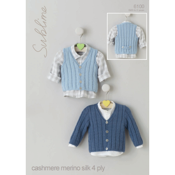 Sublime Baby Cashmere Merino Silk 4 ply 6100 Cardigan and waistcoat 0-3 years Downloadable Knitting Pattern