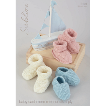 Sublime Baby Cashmere Merino Silk 4 ply 6101 Shoes and Bootees 0-2 years Downloadable Knitting Pattern