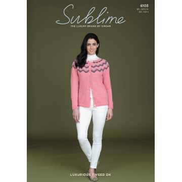 Sublime Luxurious Tweed DK 6103 Cardigan with striped yoke Adult Downloadable Knitting Pattern