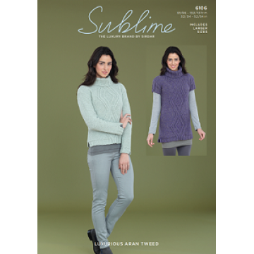 Sublime Luxurious Aran Tweed 6106 Sweater and Sweater Dress Adult Downloadable Knitting Pattern