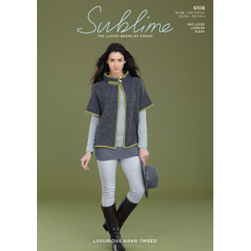 Sublime Luxurious Aran Tweed 6108 Mock Cape Adult Downloadable Knitting Pattern